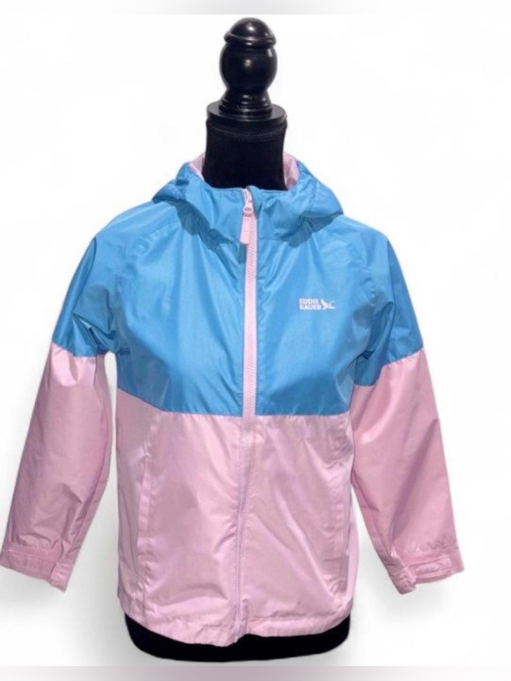 Eddie Bauer Two-Tone Blue and Pink Hooded Kids windbreaker size 10/12